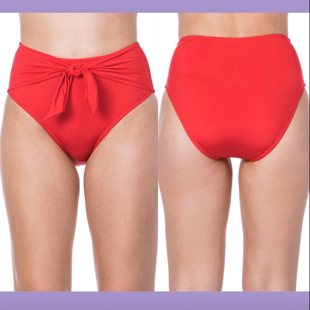 New $62 Trina Turk Getaway High Waist Tie Bikini Bottoms [ Sz 8 ] Red
